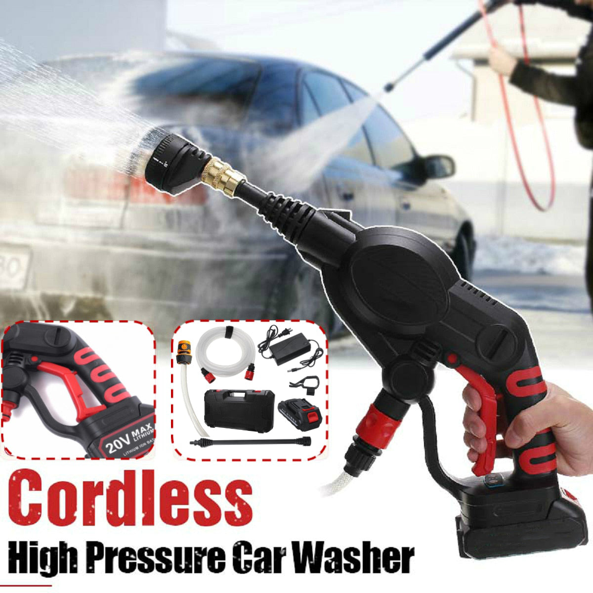 320PSI High Pressure Car Washer Rechargeable Accesories Lithium Battery Wireless Spray Water Car Cleaning Guns Handheld Cleaner