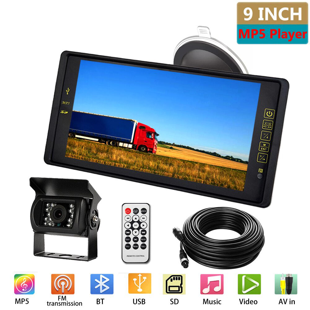 Backup Camera 9&#8221; MP5 Big Screen Mirror Monitor Kit System For Trucks Trailers IP68K Waterproof Reversing Camera Monitor