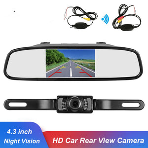 Wireless Reverse Car Rear View Camera HD Video Parking LED Night Vision CCD Waterproof + 4.3 TFT Rearview Mirror Monitor